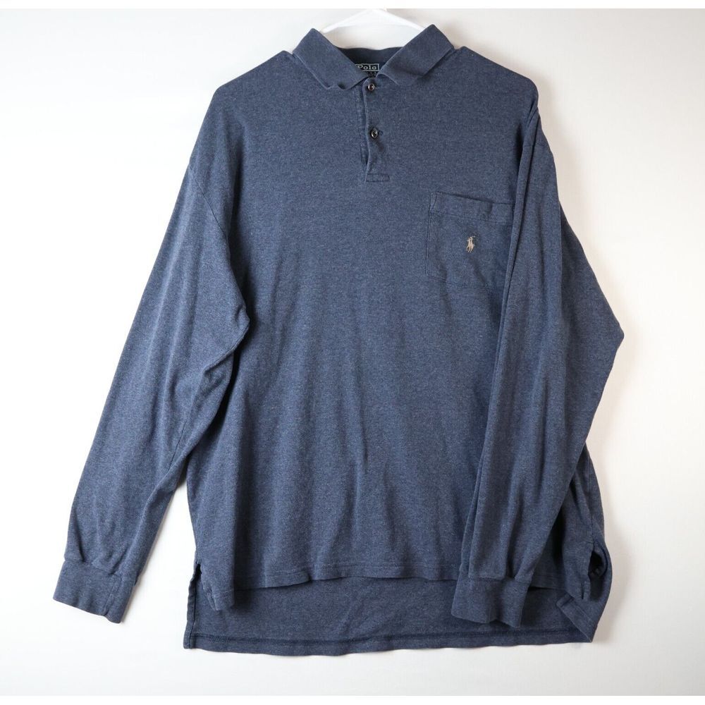 Ralph Lauren Polo Shirt Mens L Blue Long Sleeve 2‎ Buttons & Collar Pullover